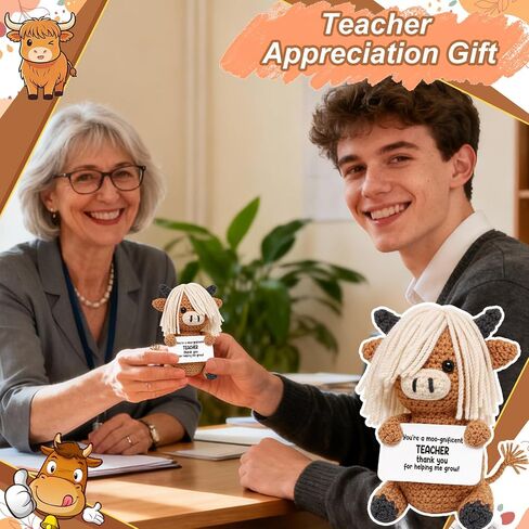 Teacher Appreciation Gift for Women Men - Handmade Highland Cow Classroom Decor – - Funny Thank You Keepsake for Easter End of Year Back to School Graduaiton Valentine's Day Nurse Week in Saudi Arabia