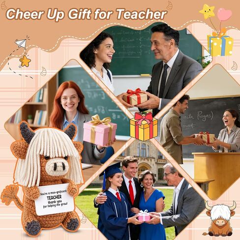 Teacher Appreciation Gift for Women Men - Handmade Highland Cow Classroom Decor – - Funny Thank You Keepsake for Easter End of Year Back to School Graduaiton Valentine's Day Nurse Week in Saudi Arabia