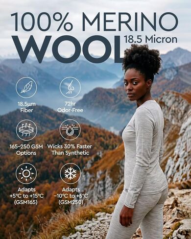 MERINNOVATION Merino Wool Base Layer Set for Women Size L 100% Merino Wool Thermal Underwear Sets Lite - Midweight Top, Bottom in Saudi Arabia
