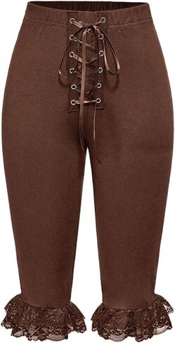 MakeMeChic Women's Lace Capri Pants Y2k Lace Up Ruffle Crop Leggings in Kuwait