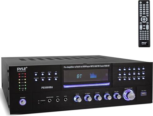 Pyle 4 Channel Wireless Bluetooth Amplifier - 4000 واط من مكبرات الصوت من مكبرات الصوت المستقبلة مع راديو الصوت W/FM ، HDMI ، USB ، 2 ميكروفون ث/صدى للكاريوكي ، مشغل CD DVD الأمامي ، Mount Rack - PD3000BAH in Kuwait