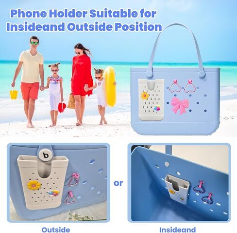 4PCS Accessories Compatible with Bogg Bag, Including 1PC Call Phone Holder, 2PCS Heart Keychain Hooks and 1PC Bow Charm for Women Girls, Charms Holder Accessory for Beach Tote Bags(White) in Kuwait