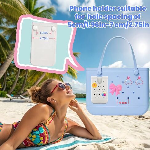 4PCS Accessories Compatible with Bogg Bag, Including 1PC Call Phone Holder, 2PCS Heart Keychain Hooks and 1PC Bow Charm for Women Girls, Charms Holder Accessory for Beach Tote Bags(White) in Kuwait