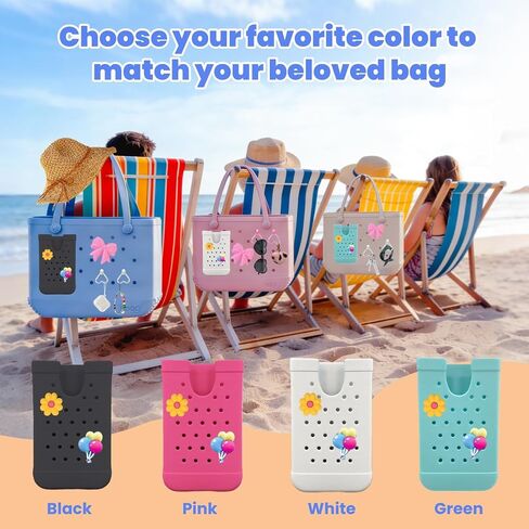 4PCS Accessories Compatible with Bogg Bag, Including 1PC Call Phone Holder, 2PCS Heart Keychain Hooks and 1PC Bow Charm for Women Girls, Charms Holder Accessory for Beach Tote Bags(White) in Kuwait