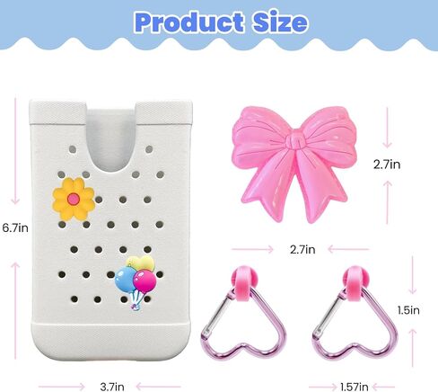 4PCS Accessories Compatible with Bogg Bag, Including 1PC Call Phone Holder, 2PCS Heart Keychain Hooks and 1PC Bow Charm for Women Girls, Charms Holder Accessory for Beach Tote Bags(White) in Kuwait