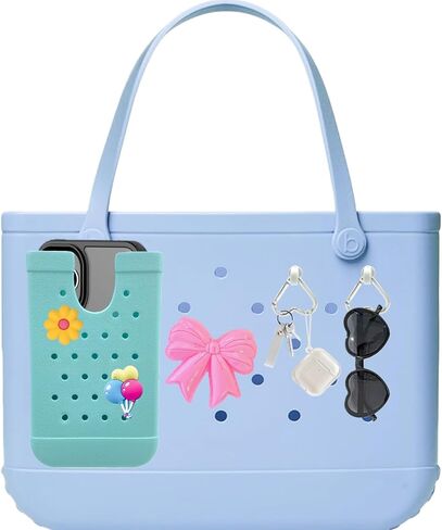 4PCS Accessories Compatible with Bogg Bag, Including 1PC Call Phone Holder, 2PCS Heart Keychain Hooks and 1PC Bow Charm for Women Girls, Charms Holder Accessory for Beach Tote Bags(White) in Kuwait