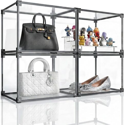 Clear Acrylic Purse Organizer with Aluminum Alloy Frame, Handbag Display Case with Magnetic Door, Stackable Closet Storage Boxes for Purses, Books, Cosmetics & Collectibles (4Pack) in Saudi Arabia