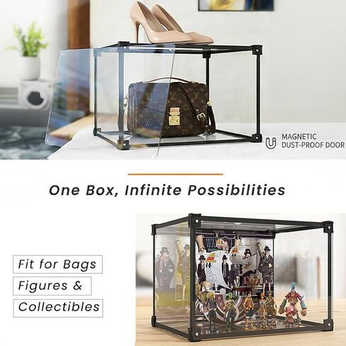 Clear Acrylic Purse Organizer with Aluminum Alloy Frame, Handbag Display Case with Magnetic Door, Stackable Closet Storage Boxes for Purses, Books, Cosmetics & Collectibles (4Pack) in Saudi Arabia