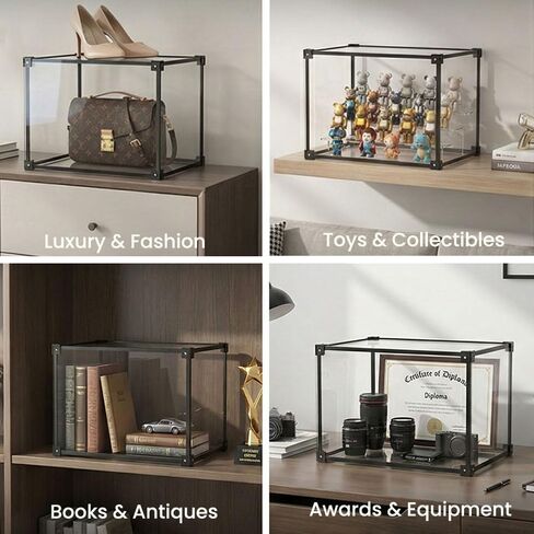 Clear Acrylic Purse Organizer with Aluminum Alloy Frame, Handbag Display Case with Magnetic Door, Stackable Closet Storage Boxes for Purses, Books, Cosmetics & Collectibles (4Pack) in Saudi Arabia