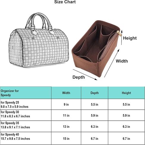 Purse Organizer for lv Speedy 25/30/35/40; lv Speedy Organizer Insert (Brown, lvspeedy 30) in Kuwait