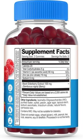 Lifeable Sugar Free Elderberry Gummies with Vitamin C and Zinc | Great Tasting Sambucus Elderberry Immune Support Supplement | Kosher, Vegan, Non GMO Black Elderberry for Adults | 60 Gummies in Kuwait