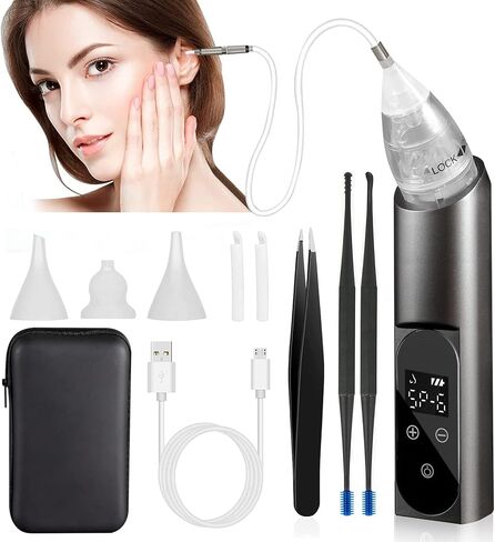 Ear Wax Vacuum Removal Kit with Carrying Case, 6 Levels Strong Suction Electric Ear Cleaner Ear Vacuum Wax Remover, USB Charge Ear Suction Wax Remover Tool for Kids Adult in Saudi Arabia