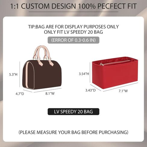 Doxo LV Speedy 20 Organizer Insert, Premium Nylon Small Purse Organizer Insert with 11 Compartments & Zipper Pocket, Perfect-Fit Waterproof Bag Organizer Insert for LV Speedy 20 Handbag (Red, Small) in Saudi Arabia