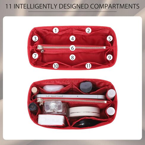 Doxo LV Speedy 20 Organizer Insert, Premium Nylon Small Purse Organizer Insert with 11 Compartments & Zipper Pocket, Perfect-Fit Waterproof Bag Organizer Insert for LV Speedy 20 Handbag (Red, Small) in Saudi Arabia