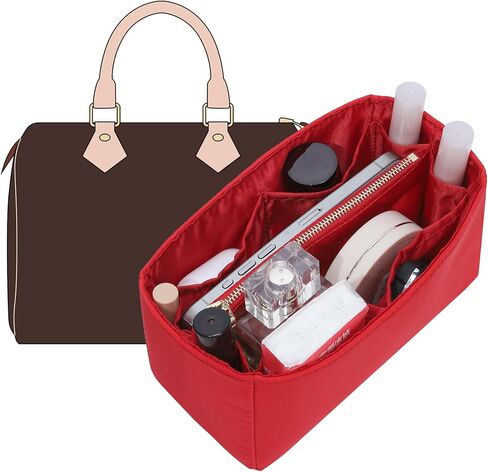 Doxo LV Speedy 20 Organizer Insert, Premium Nylon Small Purse Organizer Insert with 11 Compartments & Zipper Pocket, Perfect-Fit Waterproof Bag Organizer Insert for LV Speedy 20 Handbag (Red, Small) in Saudi Arabia
