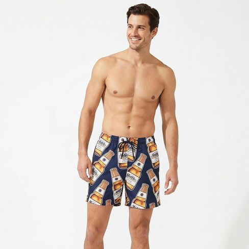 Ripple Junction Beer Brands Men's Drawstring Swim Trunks Board Shorts Graphic Print Officially Licensed in Kuwait