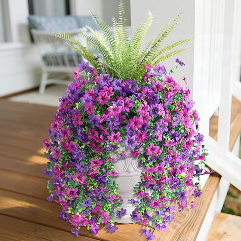 INQCMY Artificial Flowers for Outdoor Faux Hanging Plants Spring Outside Decoration,2Bundles Fake Silk Flowers Realistic Outdoor Flowers No Fade UV Resistant Porch Patio Window Yard Balcony Decor in Saudi Arabia