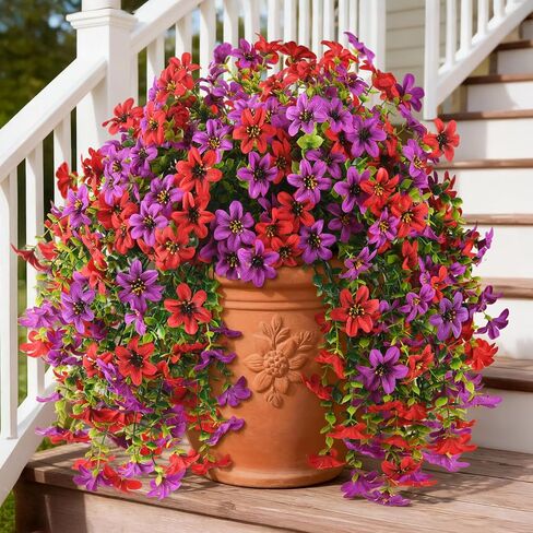 INQCMY Artificial Flowers for Outdoor Faux Hanging Plants Spring Outside Decoration,2Bundles Fake Silk Flowers Realistic Outdoor Flowers No Fade UV Resistant Porch Patio Window Yard Balcony Decor in Saudi Arabia