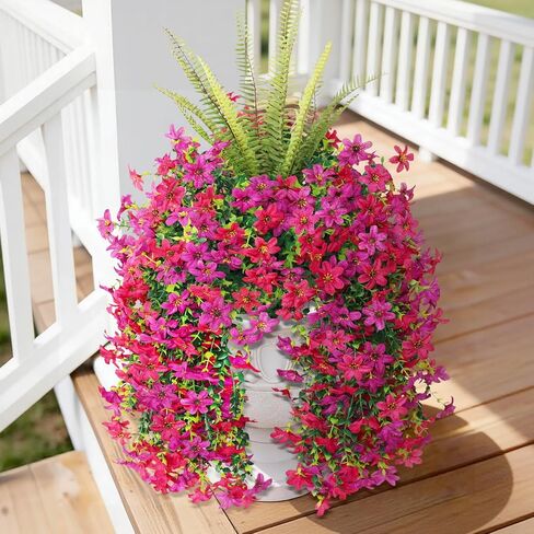 INQCMY Artificial Flowers for Outdoor Faux Hanging Plants Spring Outside Decoration,2Bundles Fake Silk Flowers Realistic Outdoor Flowers No Fade UV Resistant Porch Patio Window Yard Balcony Decor in Saudi Arabia