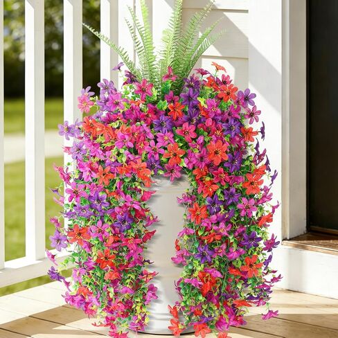 INQCMY Artificial Flowers for Outdoor Faux Hanging Plants Spring Outside Decoration,2Bundles Fake Silk Flowers Realistic Outdoor Flowers No Fade UV Resistant Porch Patio Window Yard Balcony Decor in Saudi Arabia