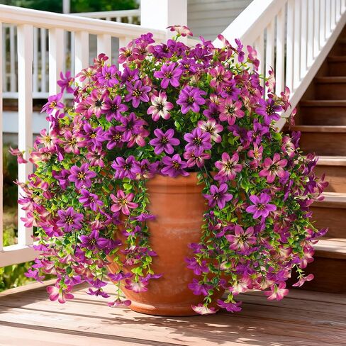 INQCMY Artificial Flowers for Outdoor Faux Hanging Plants Spring Outside Decoration,2Bundles Fake Silk Flowers Realistic Outdoor Flowers No Fade UV Resistant Porch Patio Window Yard Balcony Decor in Saudi Arabia