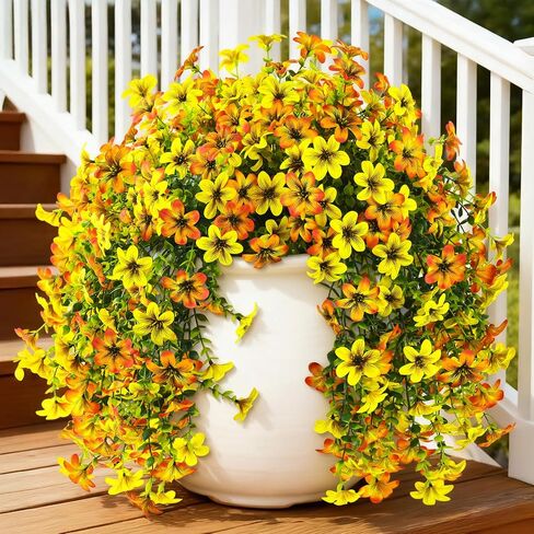 INQCMY Artificial Flowers for Outdoor Faux Hanging Plants Spring Outside Decoration,2Bundles Fake Silk Flowers Realistic Outdoor Flowers No Fade UV Resistant Porch Patio Window Yard Balcony Decor in Saudi Arabia
