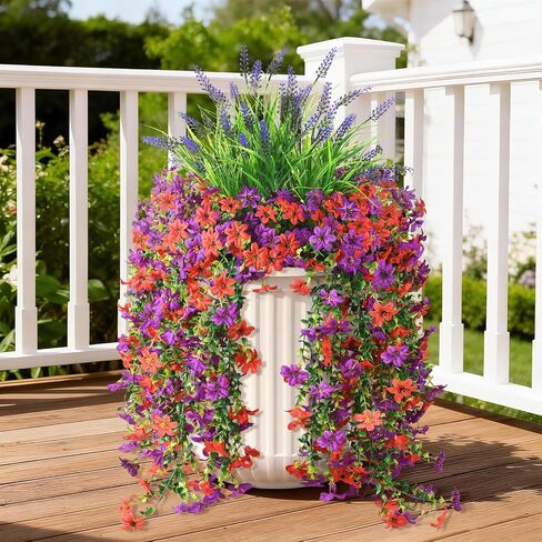 INQCMY Artificial Flowers for Outdoor Faux Hanging Plants Spring Outside Decoration,2Bundles Fake Silk Flowers Realistic Outdoor Flowers No Fade UV Resistant Porch Patio Window Yard Balcony Decor in Saudi Arabia
