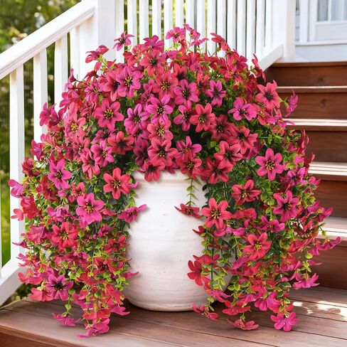 INQCMY Artificial Flowers for Outdoor Faux Hanging Plants Spring Outside Decoration,2Bundles Fake Silk Flowers Realistic Outdoor Flowers No Fade UV Resistant Porch Patio Window Yard Balcony Decor in Saudi Arabia