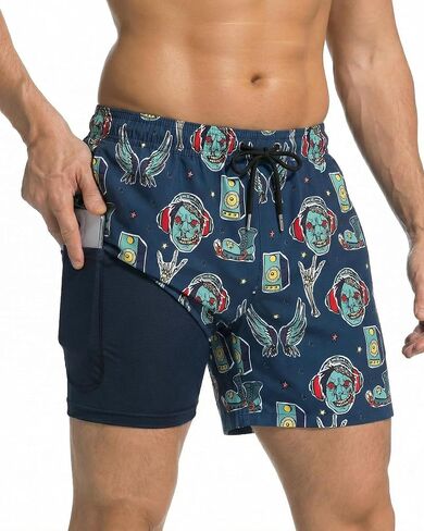 Mens Swim Trunks 5 Inch Swim Shorts with Compression Mesh Lining Quick Dry Beach Shorts in Kuwait