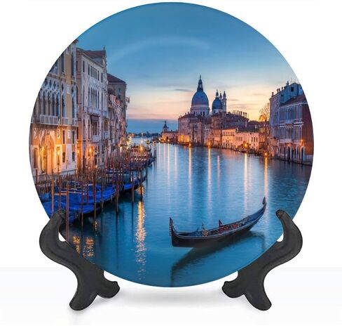 Decorative Ceramic Plates for Display with Stand, 8" Venice sunrise gondolas San Venice Italy Dinner Plate for Wall Hanging Tabletop Decor Home Housewarming Gifts in Saudi Arabia