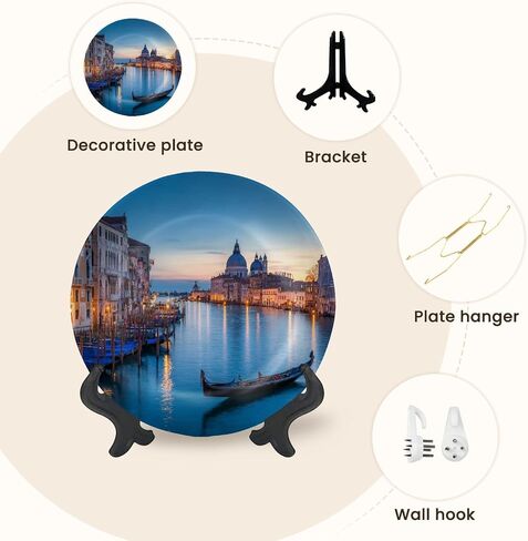 Decorative Ceramic Plates for Display with Stand, 8" Venice sunrise gondolas San Venice Italy Dinner Plate for Wall Hanging Tabletop Decor Home Housewarming Gifts in Saudi Arabia
