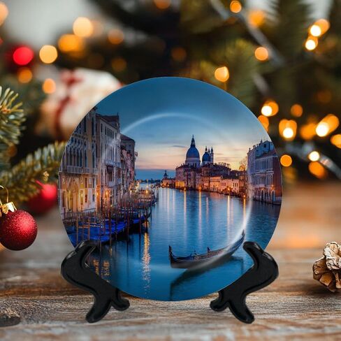 Decorative Ceramic Plates for Display with Stand, 8" Venice sunrise gondolas San Venice Italy Dinner Plate for Wall Hanging Tabletop Decor Home Housewarming Gifts in Saudi Arabia