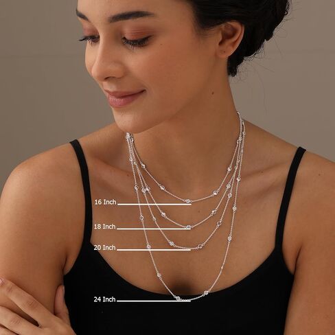 LeCalla Women's Silver Zirconia Jewelry Set | 925 Sterling Silver Italian Round CZ Station Chain Necklace and Bracelet for Women | Bracelet and Necklace Combo in Kuwait
