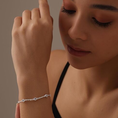 LeCalla Women's Silver Zirconia Jewelry Set | 925 Sterling Silver Italian Round CZ Station Chain Necklace and Bracelet for Women | Bracelet and Necklace Combo in Kuwait