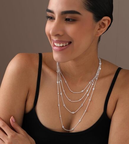 LeCalla Women's Silver Zirconia Jewelry Set | 925 Sterling Silver Italian Round CZ Station Chain Necklace and Bracelet for Women | Bracelet and Necklace Combo in Kuwait