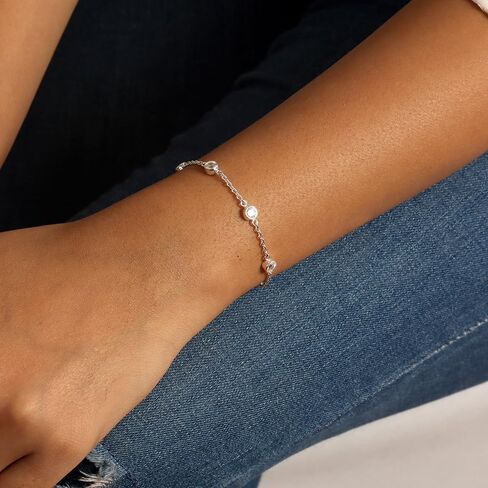 LeCalla Women's Silver Zirconia Jewelry Set | 925 Sterling Silver Italian Round CZ Station Chain Necklace and Bracelet for Women | Bracelet and Necklace Combo in Kuwait