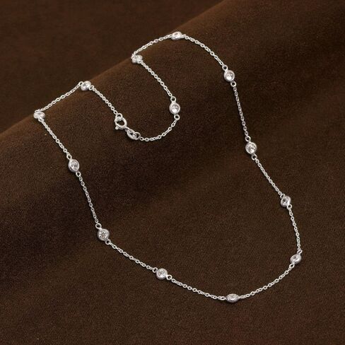 LeCalla Women's Silver Zirconia Jewelry Set | 925 Sterling Silver Italian Round CZ Station Chain Necklace and Bracelet for Women | Bracelet and Necklace Combo in Kuwait
