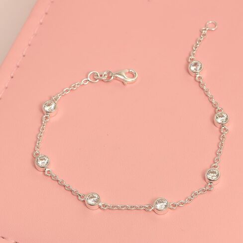 LeCalla Women's Silver Zirconia Jewelry Set | 925 Sterling Silver Italian Round CZ Station Chain Necklace and Bracelet for Women | Bracelet and Necklace Combo in Kuwait