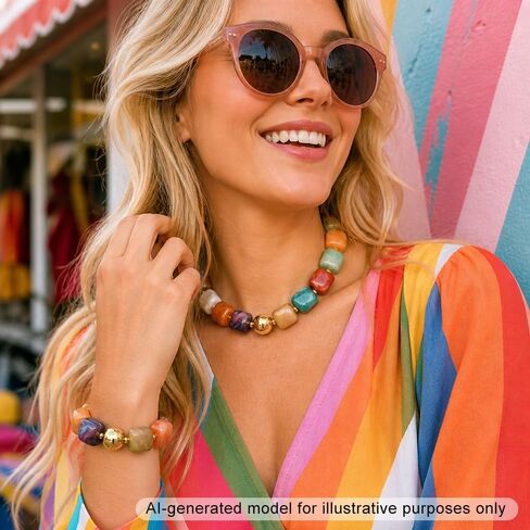 KISS WIFE Colorful Necklace and Bracelet Set for Women, Summer Beach Jewelry, Chunky Resin Square Beaded Choker Necklace, Stretch Acrylic Cube Bead Bracelet, Trendy Dopamine Dressing Jewelry Set in Kuwait