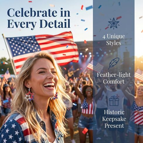 4 Pairs Patriotic Earrings Set, 4th of July Outfits for Women, 250 Anniversary USA Merchandise 1776-2026 Red White Blue Jewelry, America Independence Day Accessories for July 4th Outfit in Saudi Arabia