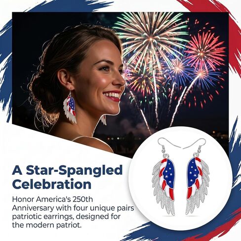 4 Pairs Patriotic Earrings Set, 4th of July Outfits for Women, 250 Anniversary USA Merchandise 1776-2026 Red White Blue Jewelry, America Independence Day Accessories for July 4th Outfit in Saudi Arabia
