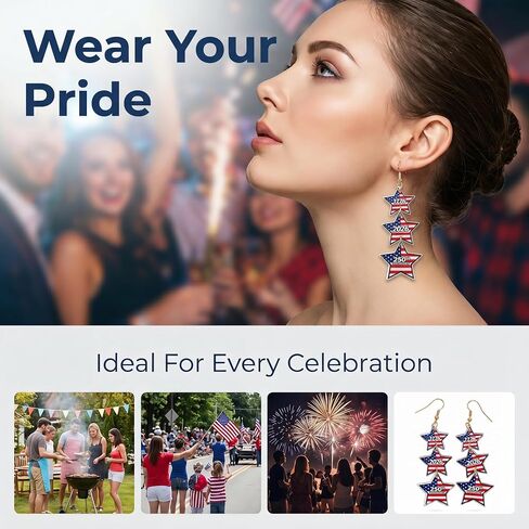 4 Pairs Patriotic Earrings Set, 4th of July Outfits for Women, 250 Anniversary USA Merchandise 1776-2026 Red White Blue Jewelry, America Independence Day Accessories for July 4th Outfit in Saudi Arabia
