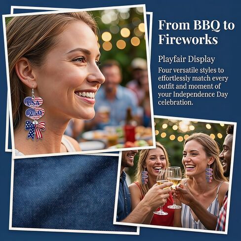 4 Pairs Patriotic Earrings Set, 4th of July Outfits for Women, 250 Anniversary USA Merchandise 1776-2026 Red White Blue Jewelry, America Independence Day Accessories for July 4th Outfit in Saudi Arabia