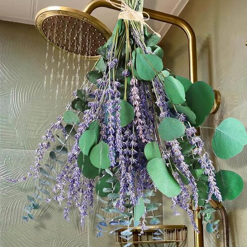 68 Pcs Dried Preserved Eucalyptus Stems & Lavender Flowers Bundles for Shower, 17'' Natural Real Live Eucalyptus Leaves Hanging Lavender Shower Plant, Fragrance, Decor in Saudi Arabia