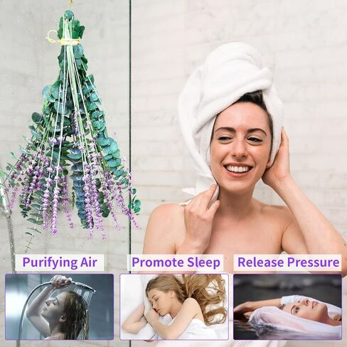68 Pcs Dried Preserved Eucalyptus Stems & Lavender Flowers Bundles for Shower, 17'' Natural Real Live Eucalyptus Leaves Hanging Lavender Shower Plant, Fragrance, Decor in Saudi Arabia