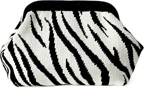 Zebra Print Purse for Women,Knitted Striped Crossbody Dumpling Clutch Bag,White and Black Crochet Cloud Handbag for Summer Beach,Evening Party in Saudi Arabia
