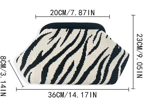 Zebra Print Purse for Women,Knitted Striped Crossbody Dumpling Clutch Bag,White and Black Crochet Cloud Handbag for Summer Beach,Evening Party in Saudi Arabia