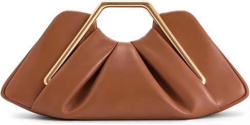 Women's Ruched Cloud Dumpling Clutch Purse with Geometric Metal Handle, Vintage Evening Bag for Wedding Party in Saudi Arabia