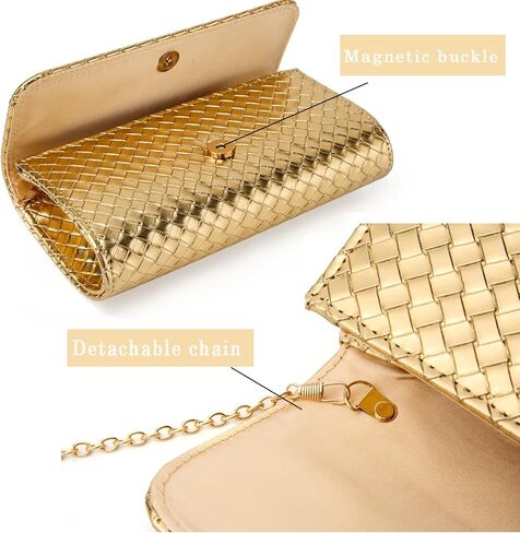 Women's Woven Evening Bag Faux Leather Shoulder Handbag Fashion Crossbody Clutch Purse in Saudi Arabia