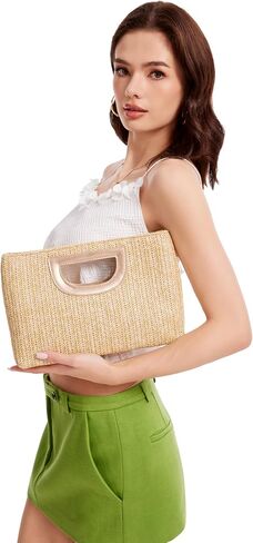 Straw Clutch Purse for Women Formal Evening Bag Faux Raffia Clutch for Wedding Prom Dinner in Saudi Arabia